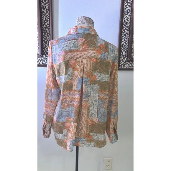 Vintage Patchwork Floral Paisley Button Up Shirt Long Sleeve Collared Blouse Top - Picture 9 of 9